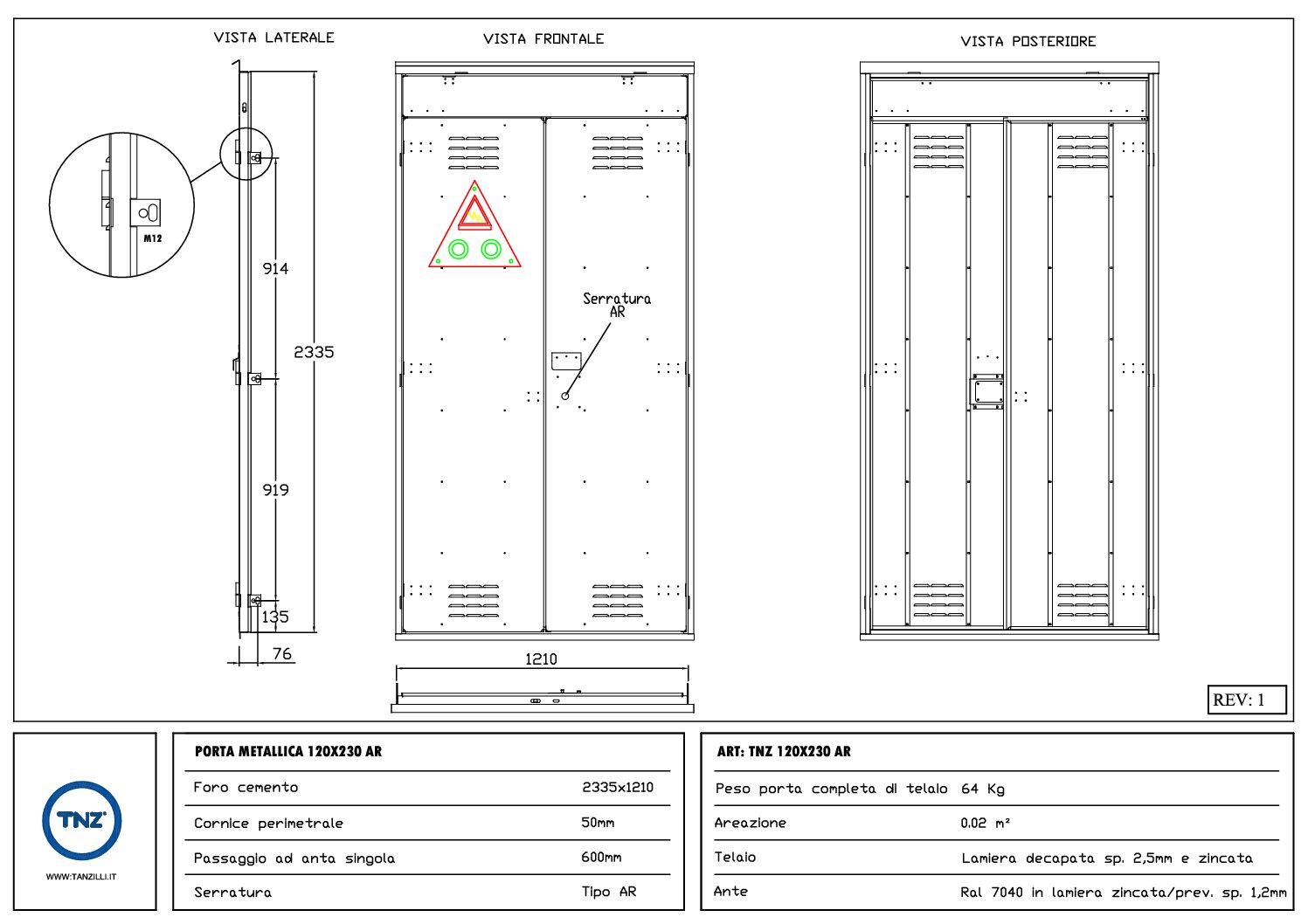 Porte Metalliche Standard - TNZ 120X230 AR